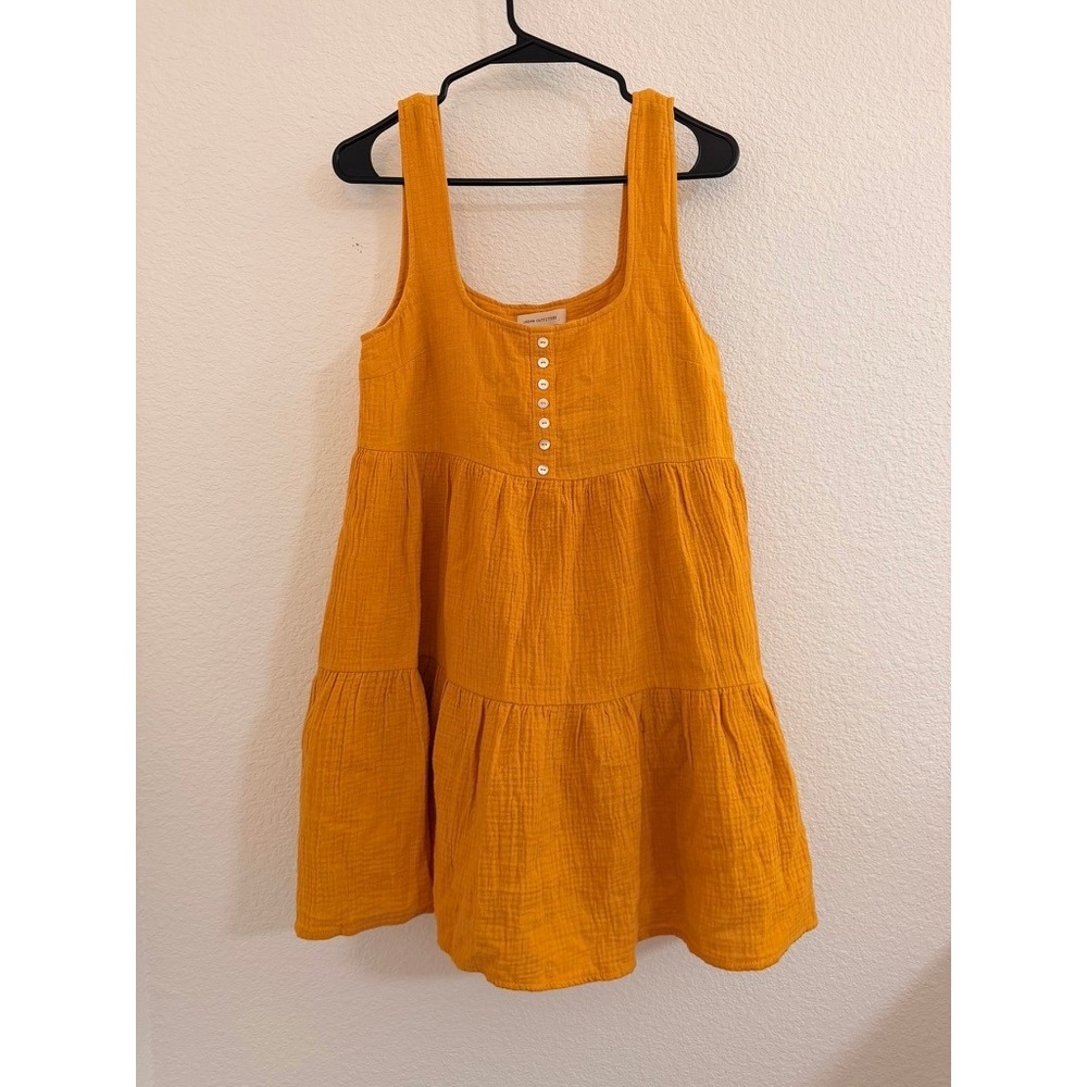 Urban Outfitters Mustard Yellow Cotton Gauze Tiered Babydoll Mini Dress Small